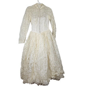 Vintage 1960s Wedding Dress Womens Ivory Lace Victorian Boho Lagenlook Bridal